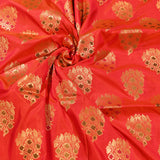 Red Pure Silk Banarasi Saree With Gold Zari Meenakari Butti & Plain Zari Pallu