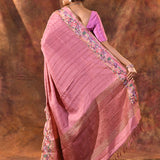 Rouge Pink Embroidered Tussar Saree