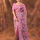 Sweet Pink Embroidered Satin Silk Saree