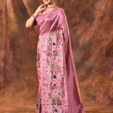Sweet Pink Embroidered Satin Silk Saree