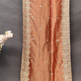 Peach Satin Saree With Heavy Gold Paisley Embroidered Border
