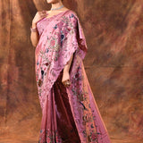 Sweet Pink Embroidered Satin Silk Saree
