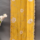 Mustard Yellow Saree With Pearl Swirl Embroidery And Sequin Floral Border
