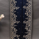 Navy Saree With Dense Gold Sequin Floral Embroidery