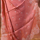 Peach Pink Floral Embroidered Silk Blend Saree