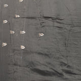 Charcoal Grey Hand Embroidered Saree With Silver Leaf Vine Border