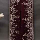 Burgundy Hand Embroidered Saree With Floral Sequin Pallu