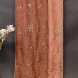 Peach Hand Embroidered Saree With Floral Vine Jaal & Zigzag Border