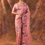 Peach Pink Floral Silk Saree