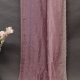 Mauve Hand Embroidered Saree With Silver Beadwork Scalloped Border