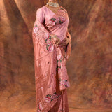Peach Pink Floral Silk Saree