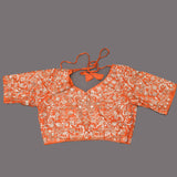 Red-Orange Shaded Organza Saree With Hand Embroidered Lotus Booti And Floral Border