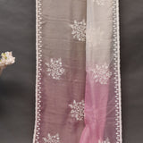 Shaded Peach Pink Georgette Saree With Hand Embroidered White Rose Motifs