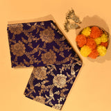 Navy Blue Pure Silk Banarasi Saree With Gold Zari All-Over Floral Jaal & Arch Motif Pallu