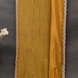 Mustard Yellow Georgette Saree With Hand Embroidered Pearl Floral Border