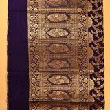 Navy Blue Pure Silk Banarasi Saree With Gold Zari All-Over Floral Jaal & Arch Motif Pallu