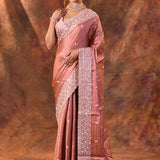 Brown Floral Embroidered Silk Blend Saree