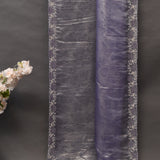 Lavender Grey Woven Saree With Hand Embroidered Pearl Floral Border