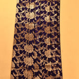 Navy Blue Pure Silk Banarasi Saree With Gold Zari All-Over Floral Jaal & Arch Motif Pallu