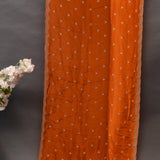 Orange Georgette Saree With All Over Hand Embroidered Butti And Chevron Border
