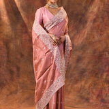 Brown Floral Embroidered Silk Blend Saree