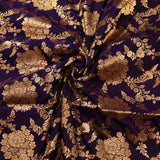 Navy Blue Pure Silk Banarasi Saree With Gold Zari All-Over Floral Jaal & Arch Motif Pallu