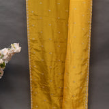 Golden Yellow Georgette Saree With Hand Embroidered Floral Butti And Scalloped Border