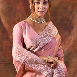 Brown Floral Embroidered Silk Blend Saree