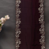 Wine Burgundy Organza Saree With Hand Embroidered Leaf Motif Border And Stone Work