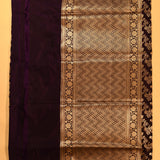 Dark Purple Pure Silk Banarasi Saree With Gold Zari All-Over Paisley Jaal & Geometric Zari Pallu
