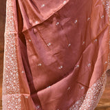 Brown Floral Embroidered Silk Blend Saree