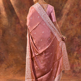Brown Floral Embroidered Silk Blend Saree