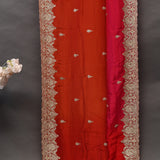 Powder Blue Georgette Saree With All Over Hand Embroidered Butti And Chevron Border