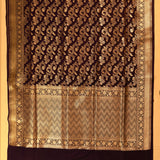 Dark Purple Pure Silk Banarasi Saree With Gold Zari All-Over Paisley Jaal & Geometric Zari Pallu