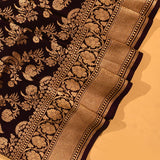 Dark Purple Pure Silk Banarasi Saree With Gold Zari All-Over Paisley Jaal & Geometric Zari Pallu