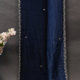 Navy Blue Georgette Saree With Hand Embroidered Mirror Work Border