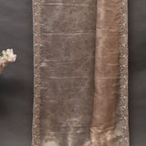 Champagne Beige Woven Saree With Hand Embroidered Pearl Floral Border
