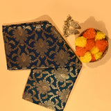 Teal Blue Pure Silk Banarasi Saree | Gold Zari All-Over Floral Jaal & Broad Zari Pallu