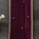 Maroon Georgette Saree With Heavy Hand Embroidered Scalloped Gold Border
