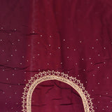 Maroon Georgette Saree With Heavy Hand Embroidered Scalloped Gold Border