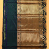 Teal Blue Pure Silk Banarasi Saree | Gold Zari All-Over Floral Jaal & Broad Zari Pallu