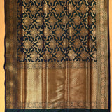 Teal Blue Pure Silk Banarasi Saree | Gold Zari All-Over Floral Jaal & Broad Zari Pallu