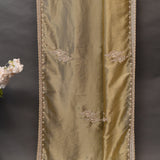 Olive Gold Satin Saree With Hand Embroidered Floral Sprays And Stone Border