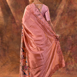 Pinkish Peach Embroidered Satin Silk Saree
