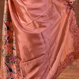 Pinkish Peach Embroidered Satin Silk Saree