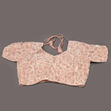 Blush Peach Organza Saree With Hand Embroidered 3D Flower Border And Leaf Detailing