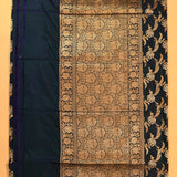 Dark Teal Pure Silk Banarasi Saree | Gold & Silver Zari All-Over Floral Jaal & Dense Floral Pallu