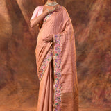 Soft Beige Pink Embroidered Tussar Saree