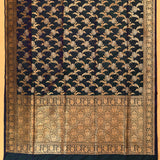 Dark Teal Pure Silk Banarasi Saree | Gold & Silver Zari All-Over Floral Jaal & Dense Floral Pallu