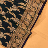 Dark Teal Pure Silk Banarasi Saree | Gold & Silver Zari All-Over Floral Jaal & Dense Floral Pallu